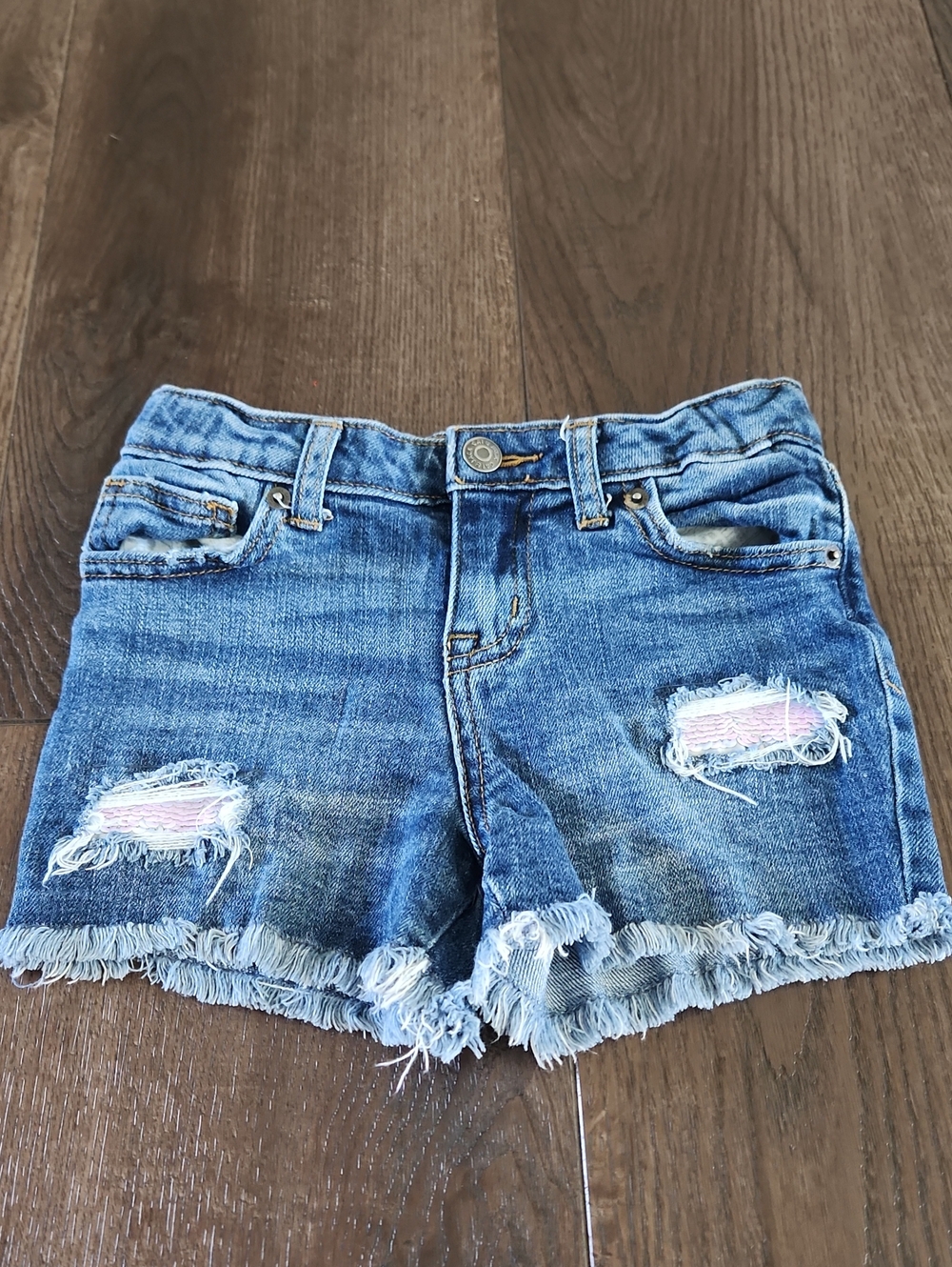 Cat & Jack Blue Frayed Denim Shorts with Pink Patch Detail